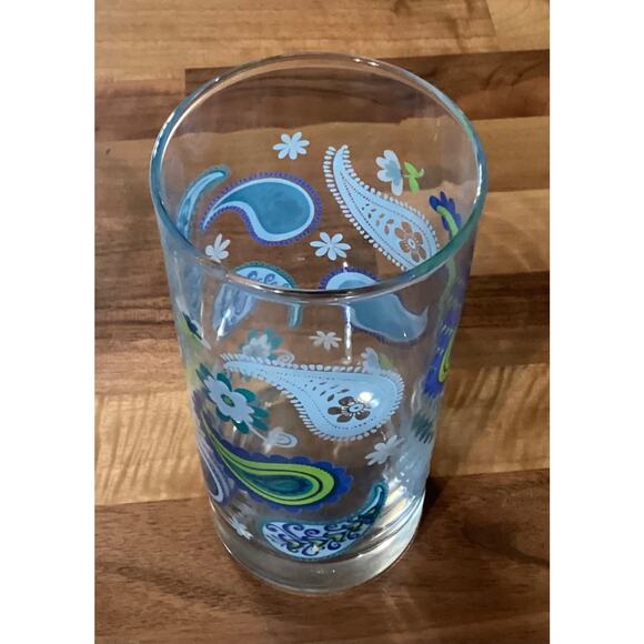 CRISA Libbey Blue Green Paisley Drinking Glass Tumblers 6” Tall Set Of 4 - Picture 10 of 10
